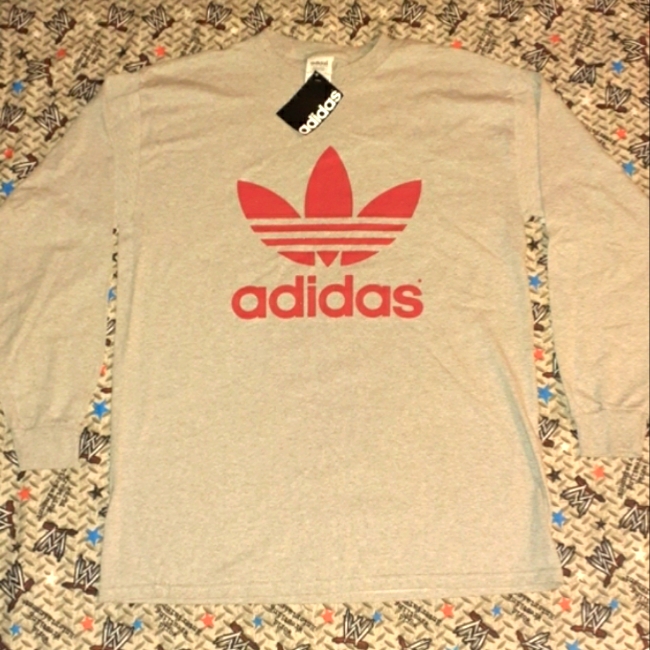 New 90s Adidas Trefoil Long Sleeve Gray Shirt